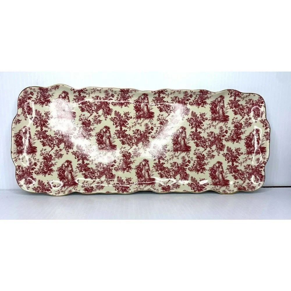 Rectangle Printed Couple Red White Gold Trinket Plate Formalities By Baum Bros